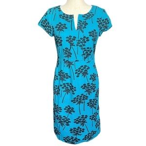 Boden Notch Neck Midi Length Waffle Floral Shift Dress Size 4 Blue Teacher Prep
